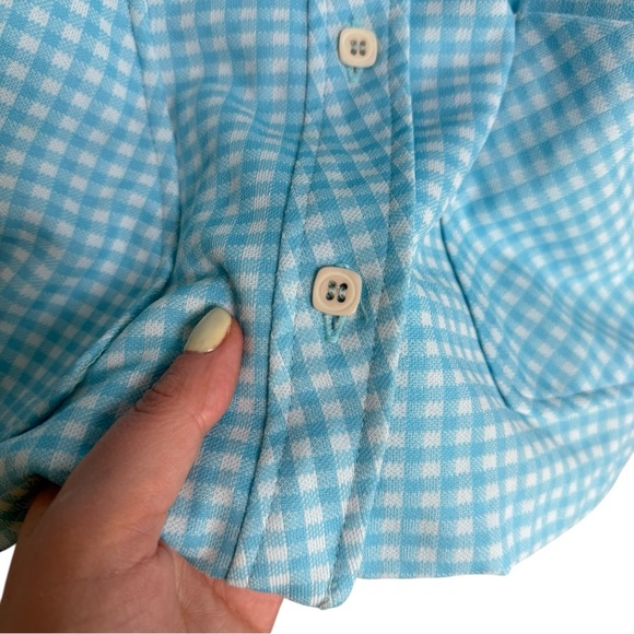 Vintage 70s Matching Two-Piece Pant Set Size Small Blue Gingham Checker Retro - Picture 5 of 9